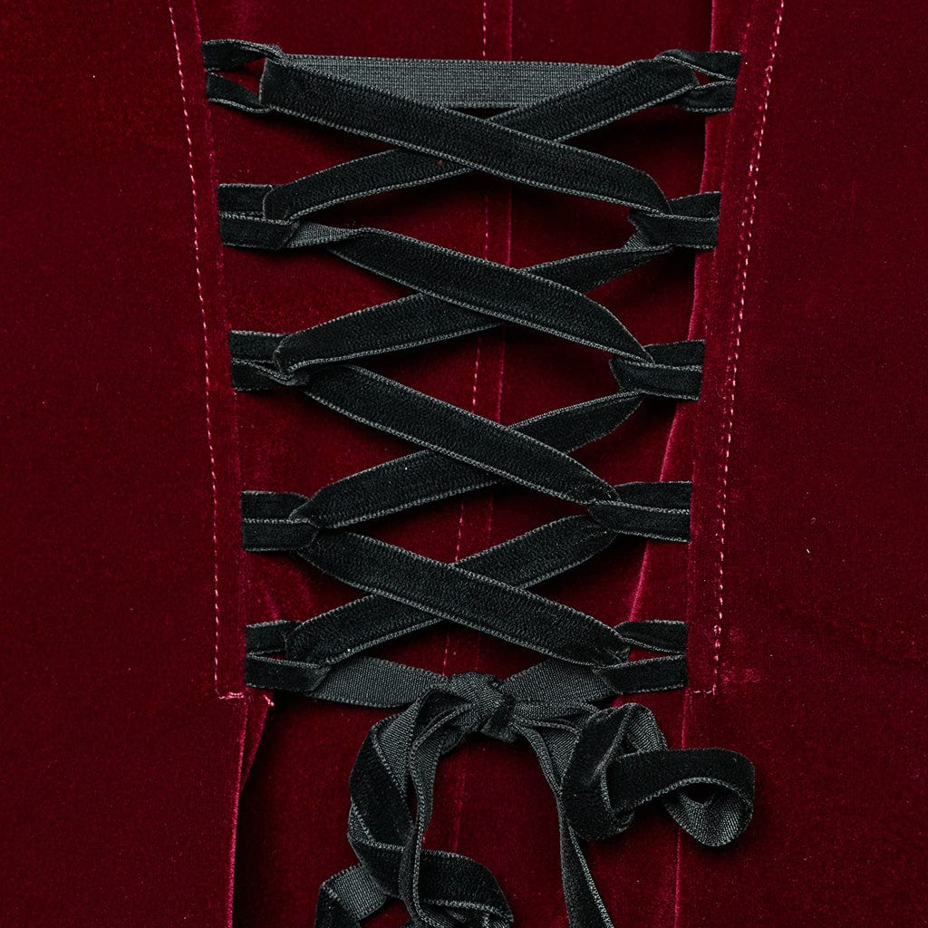 PUNK RAVE Women's Gothic Turn-down Collar Swallow-tailed Velvet Jacket Red