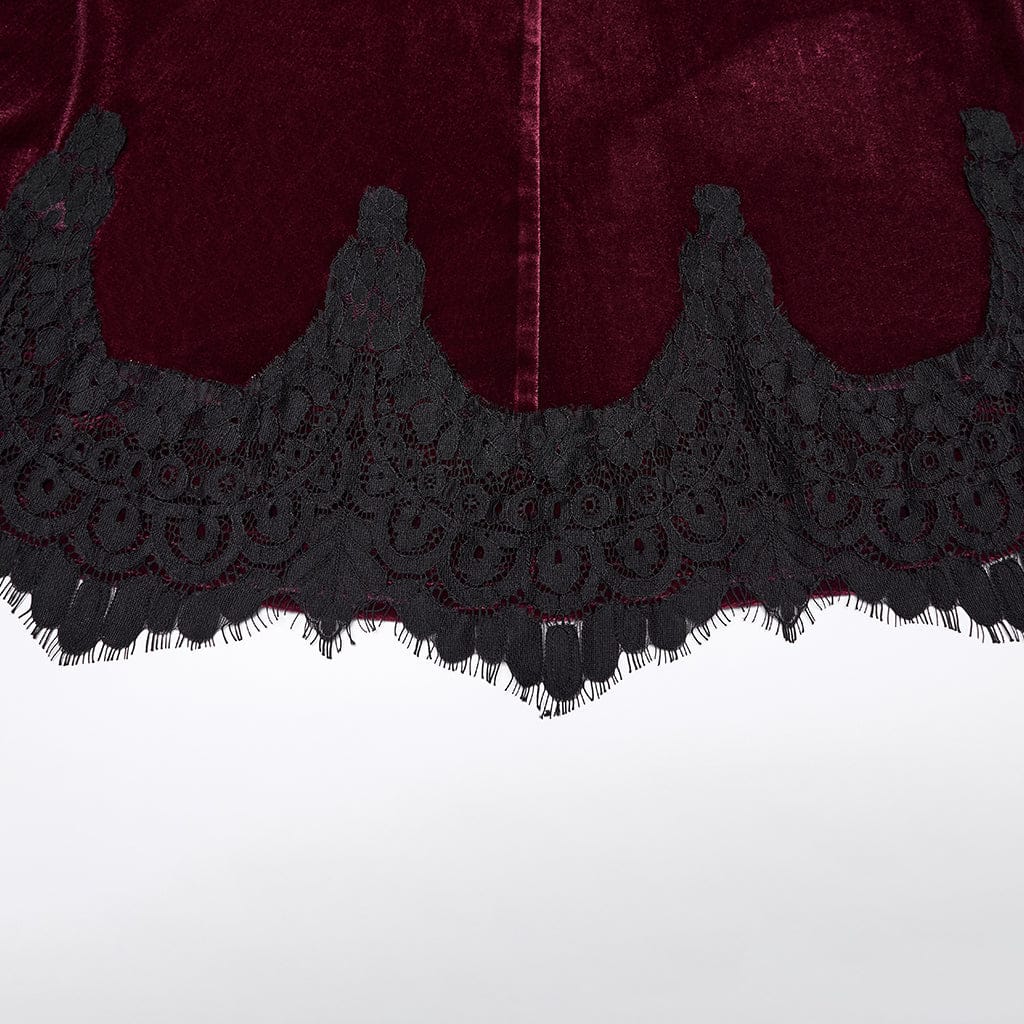 PUNK RAVE Women's Gothic Velvet Ruched Mermaid Skirt Red