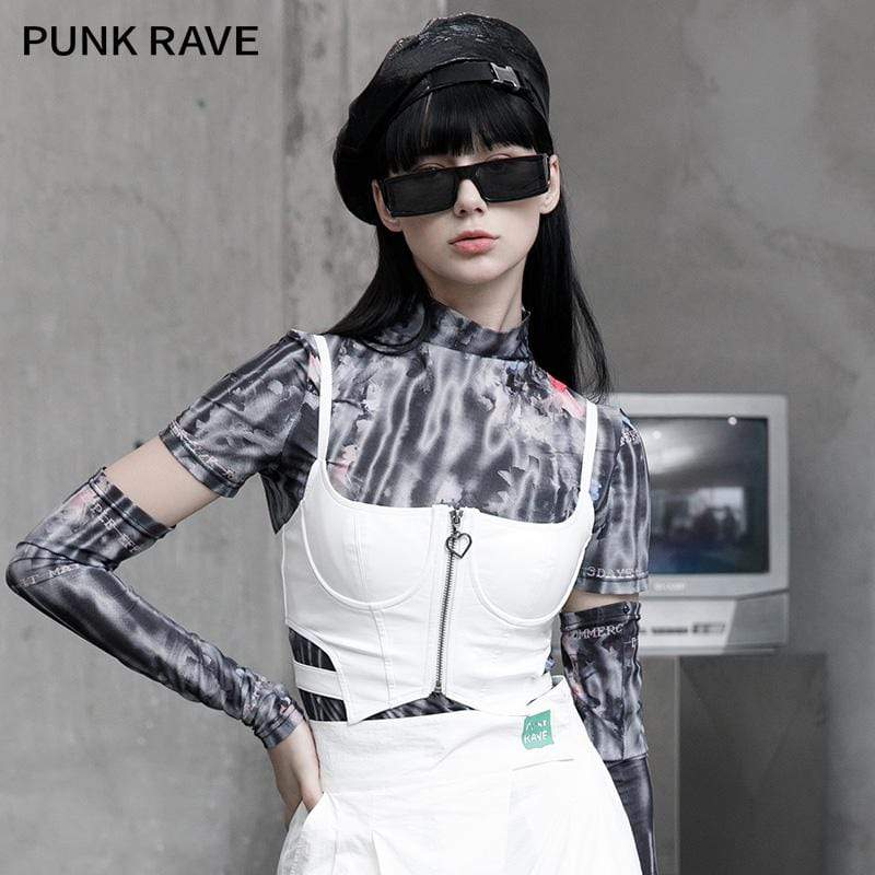 PUNK RAVE Women's Grunge Front Zip Slip Faux Leather Vests