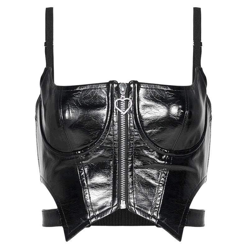 PUNK RAVE Women's Grunge Front Zip Slip Faux Leather Vests