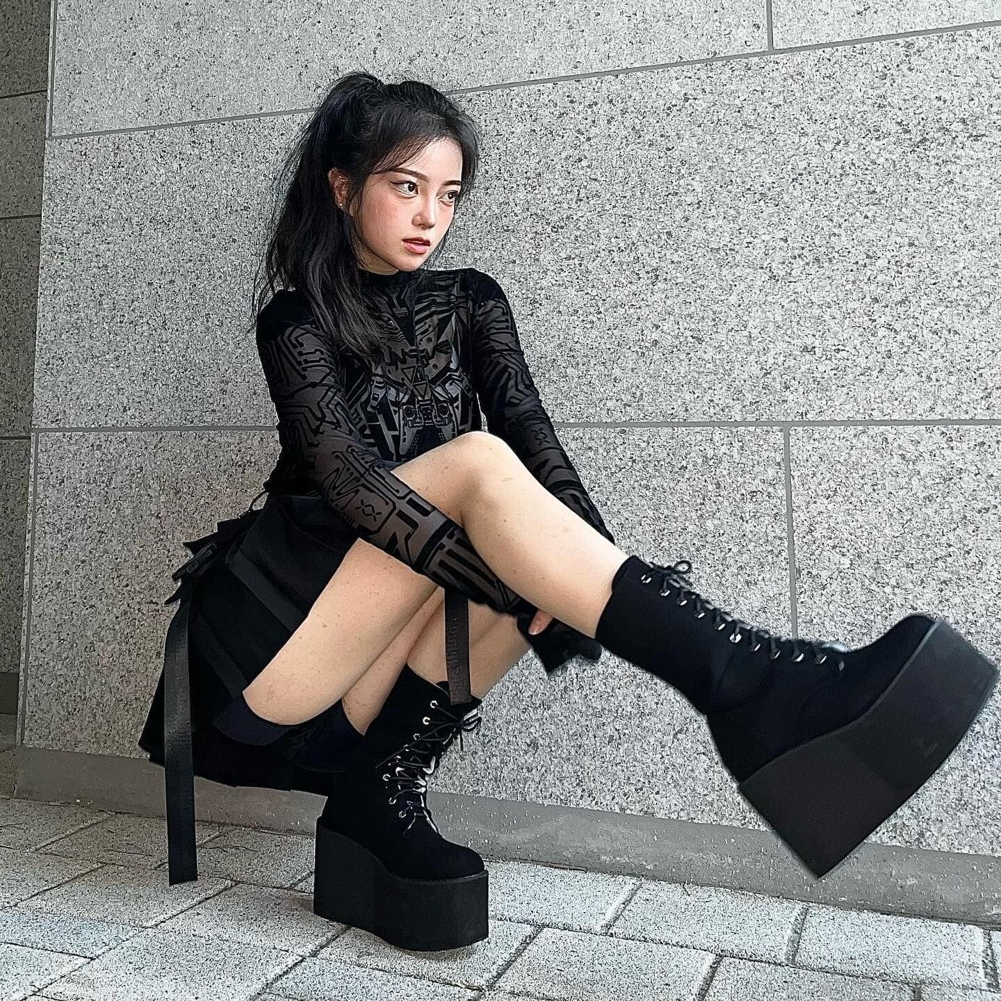 PUNK RAVE Women's Grunge Geometric Pattern Long Sleeve Shirts