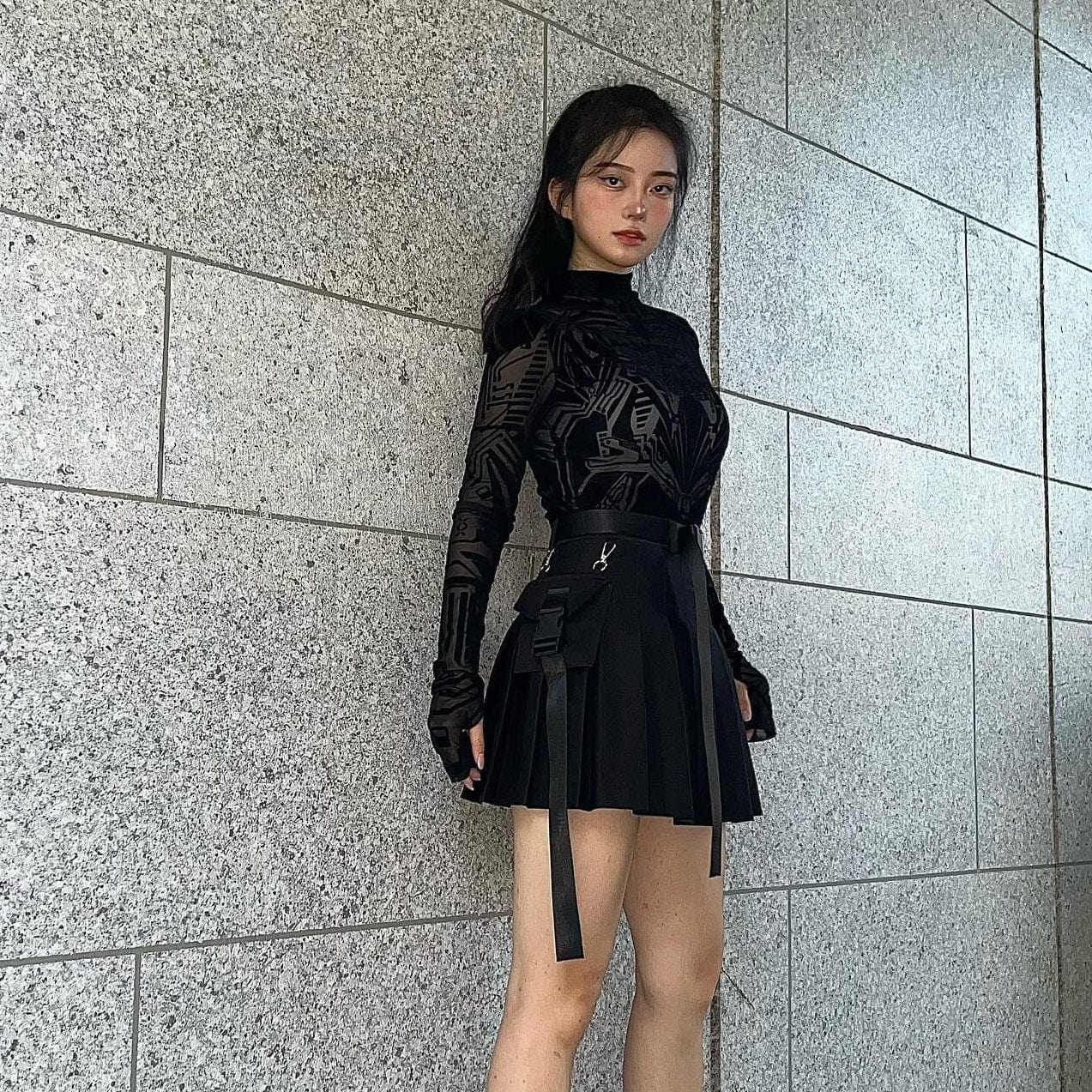 PUNK RAVE Women's Grunge Geometric Pattern Long Sleeve Shirts