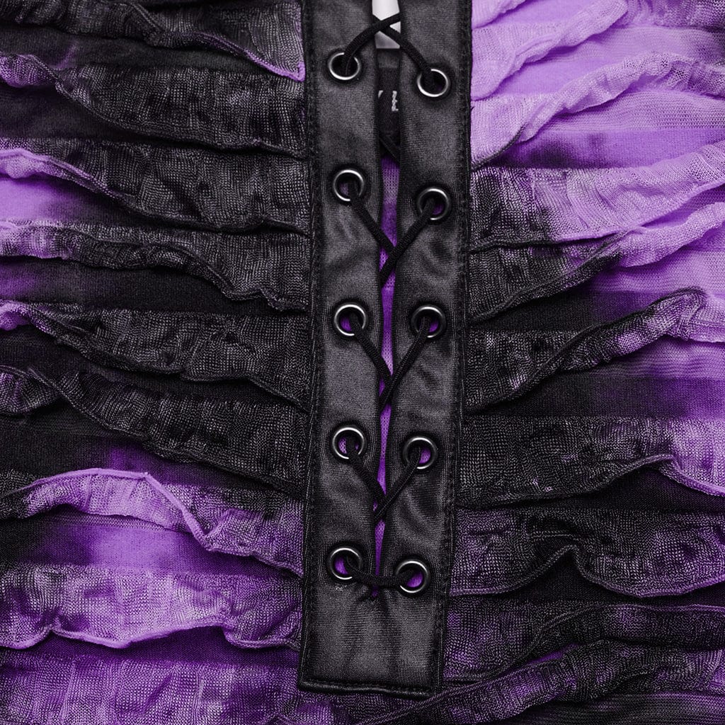 PUNK RAVE Women's Grunge Ruffled Tie-dyed Slip Dress Purple