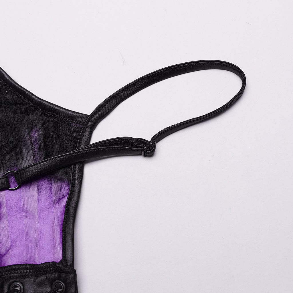 PUNK RAVE Women's Grunge Ruffled Tie-dyed Slip Dress Purple