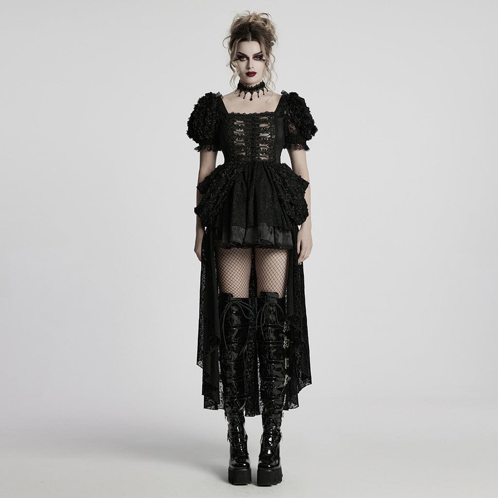 PUNK RAVE Women's Lolita Puff Sleeved Layered High/low Prom Dress