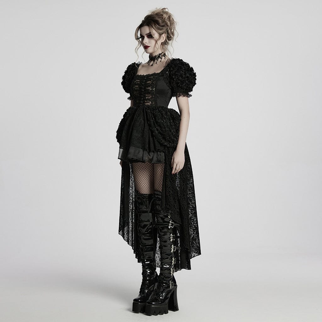 PUNK RAVE Women's Lolita Puff Sleeved Layered High/low Prom Dress