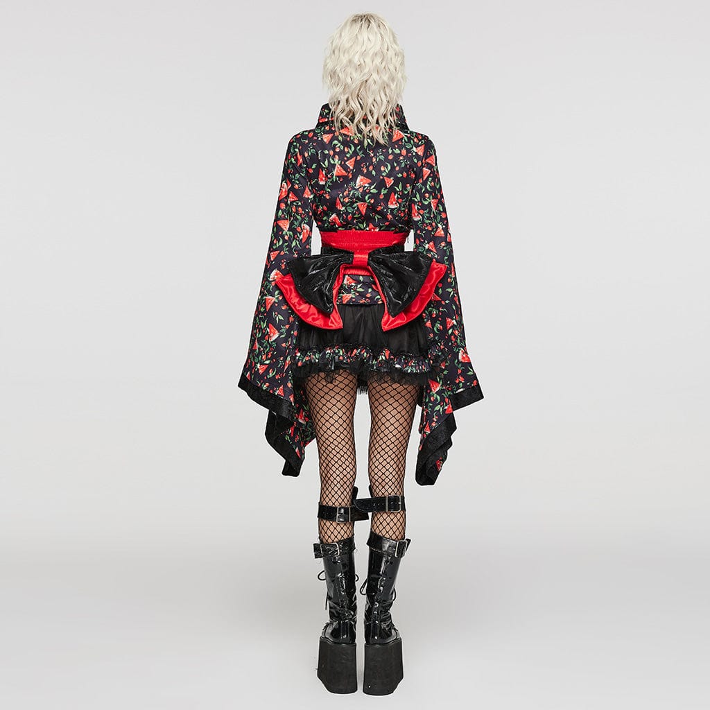 PUNK RAVE Women's Lolita Watermelon Printed Kimono with Skirt