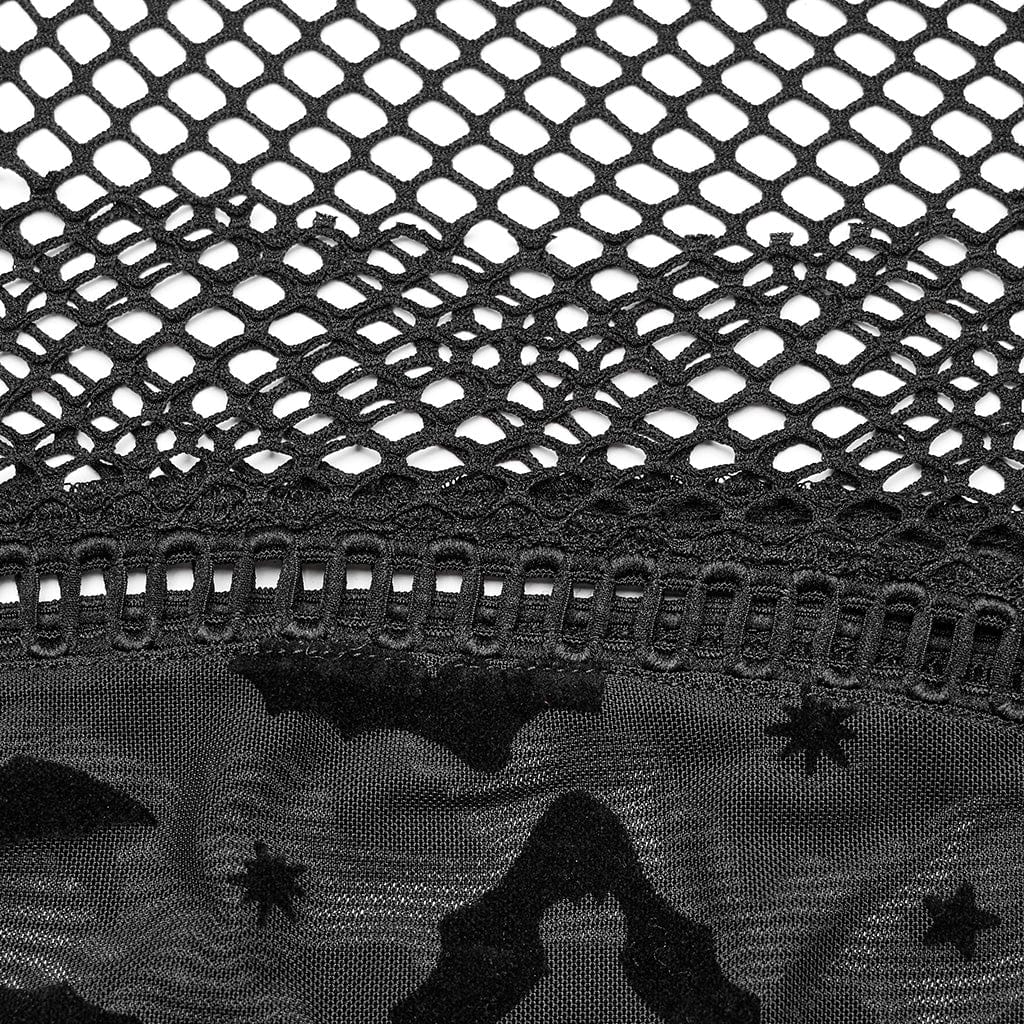 PUNK RAVE Women's Plus Size Gothic Bat Mesh Shirt
