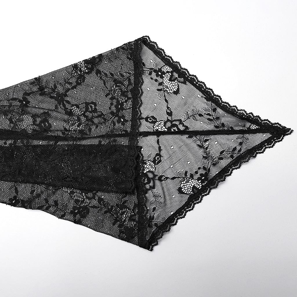 PUNK RAVE Women's Plus Size Gothic Flared Sleeved Lace-up Lace Prom Dress