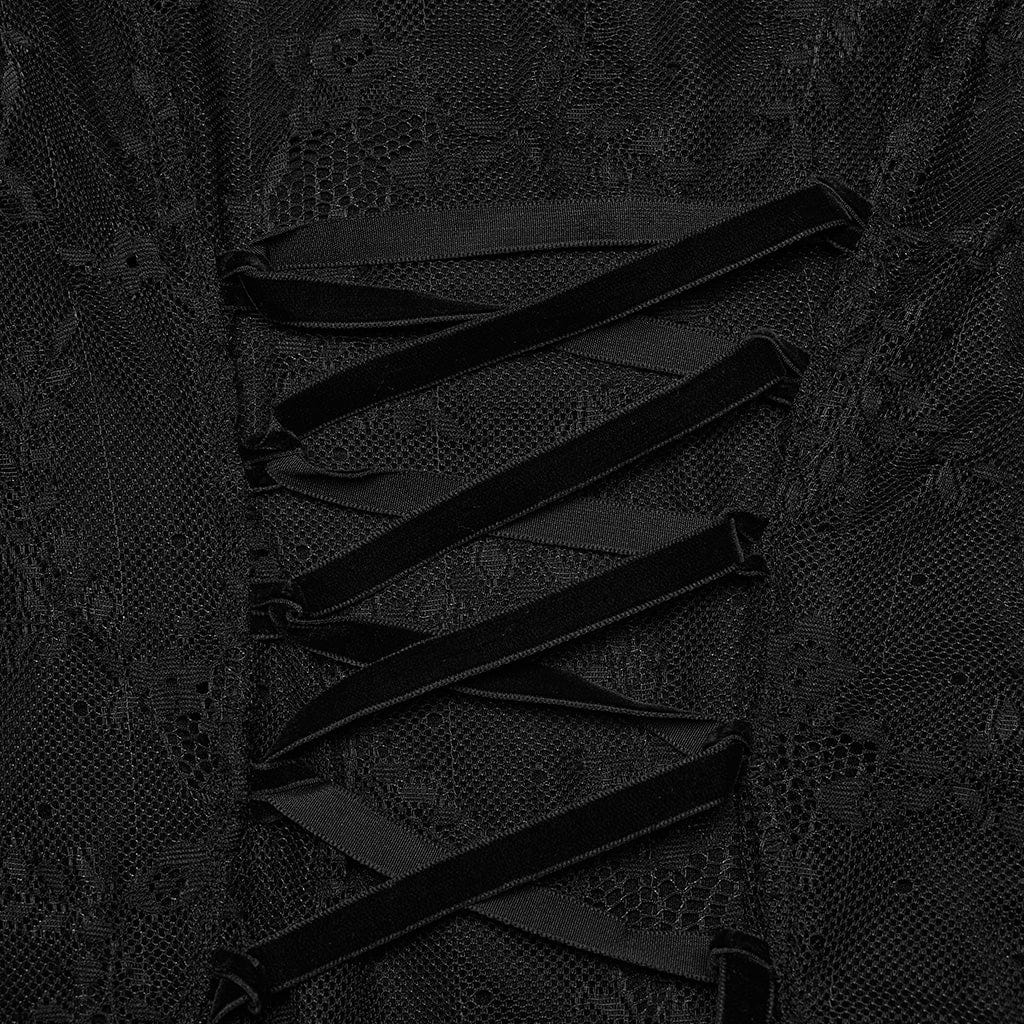 PUNK RAVE Women's Plus Size Gothic Flared Sleeved Lace-up Lace Prom Dress