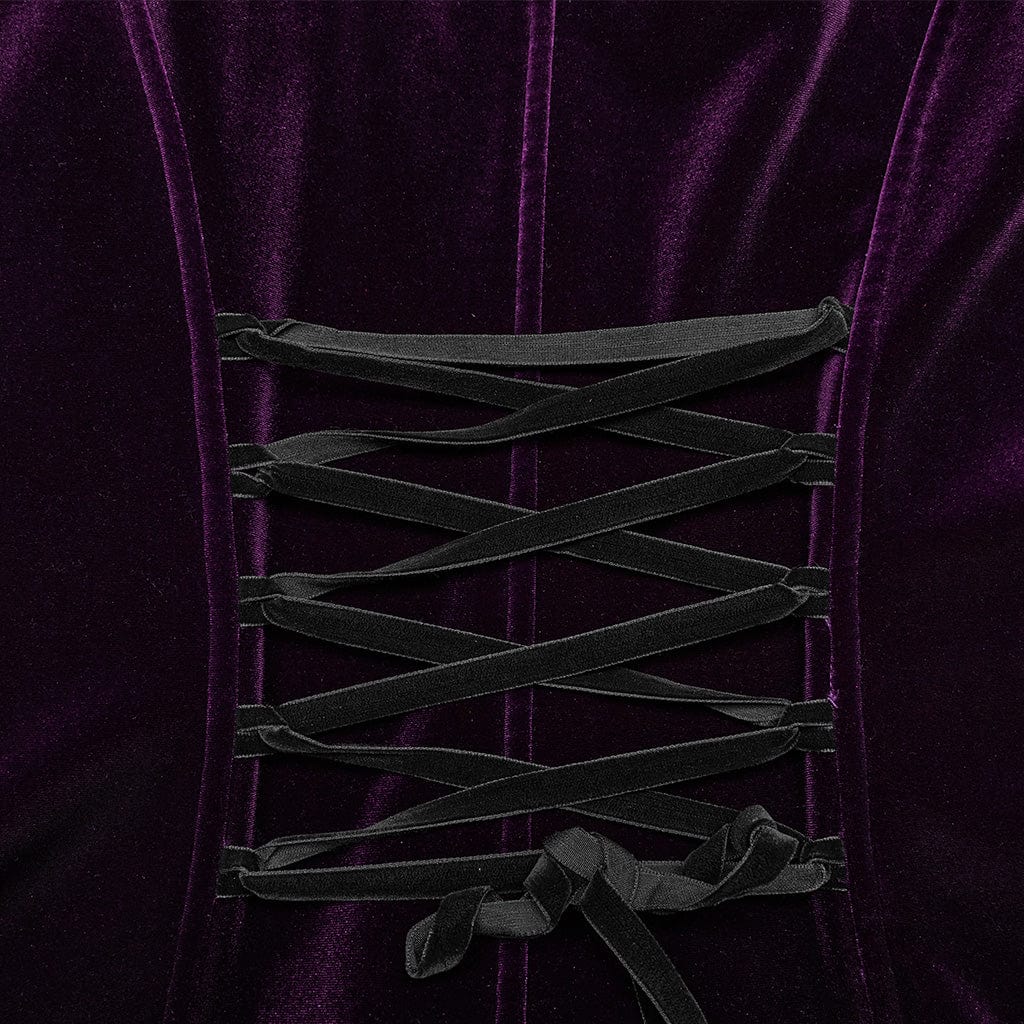 PUNK RAVE Women's Plus Size Gothic Flared Sleeved Velvet Coat with Hood