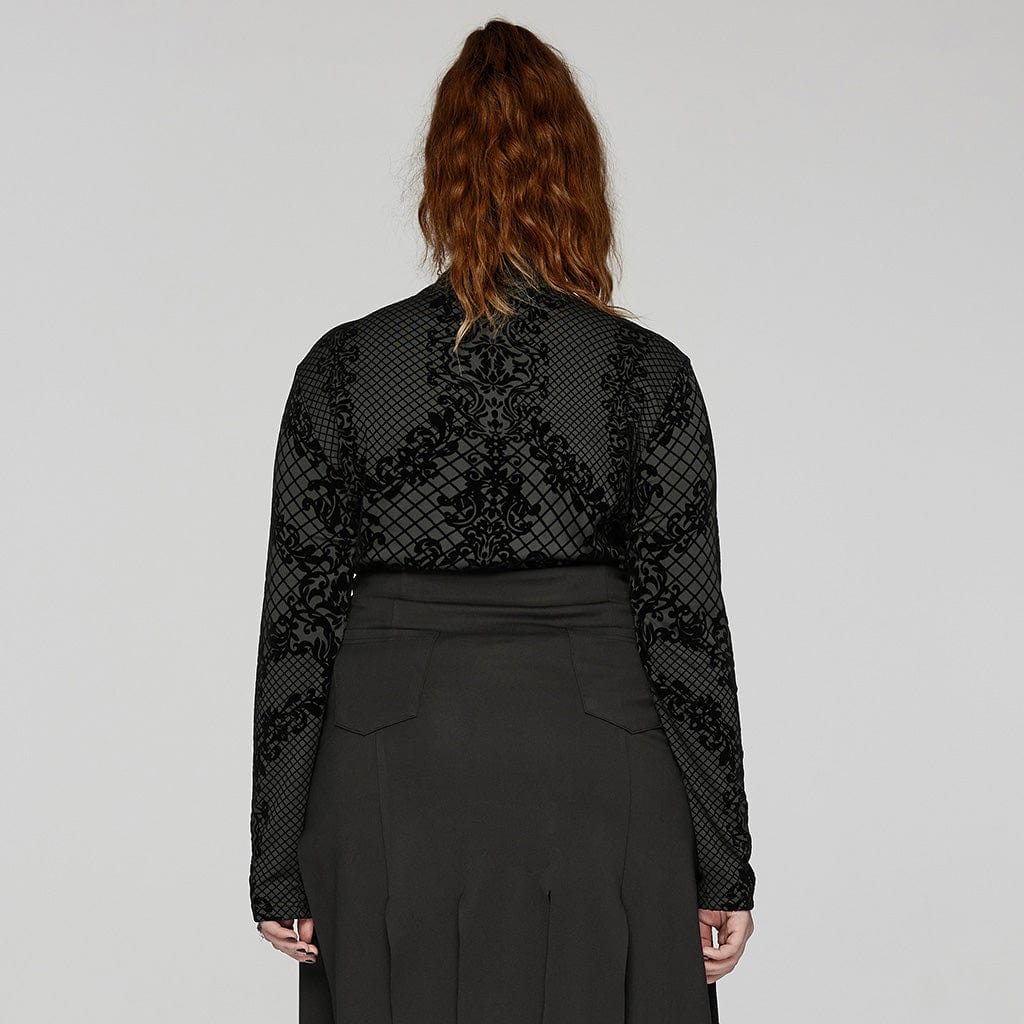 PUNK RAVE Women's Plus Size Gothic Flocking Shirt