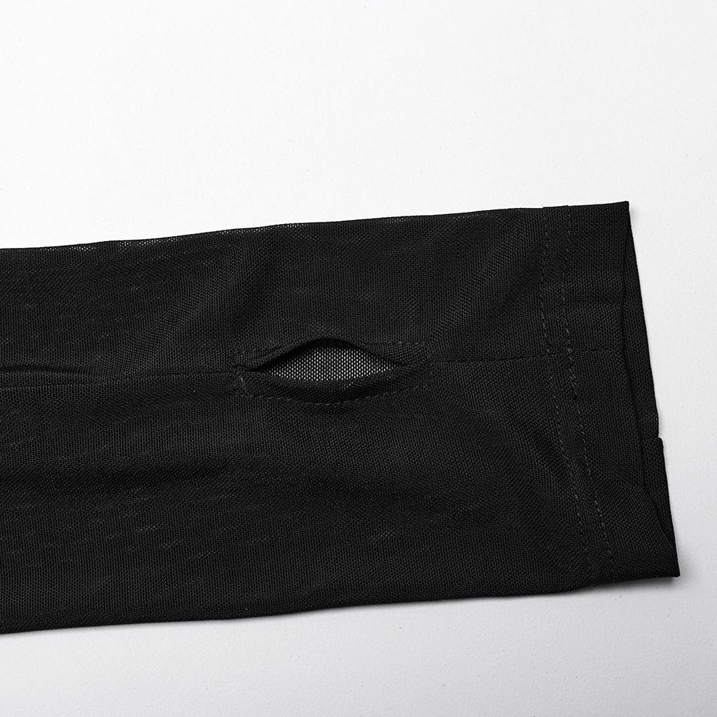 PUNK RAVE Women's Plus Size Gothic Floral Embroidered Pleated Mesh Shirt