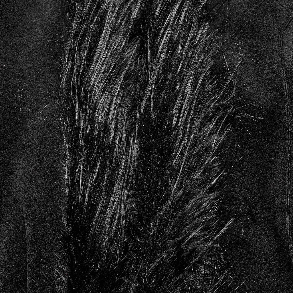 PUNK RAVE Women's Plus Size Gothic Fluffy Splice Lace Hem Coat with Hood