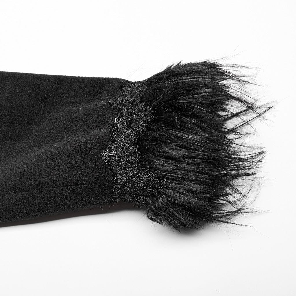 PUNK RAVE Women's Plus Size Gothic Fluffy Splice Lace Hem Coat with Hood