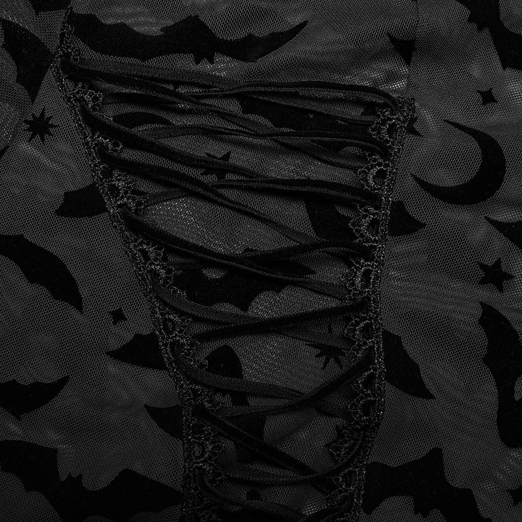 PUNK RAVE Women's Plus Size Gothic Irregular Bat Mesh Shirt