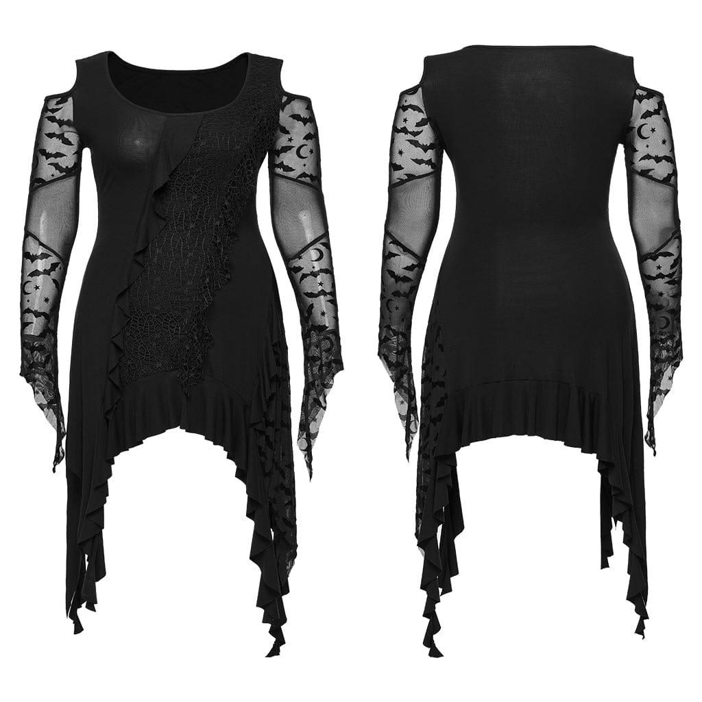 PUNK RAVE Women's Plus Size Gothic Irregular Off-the-shoulder Ruffled Witch Dress