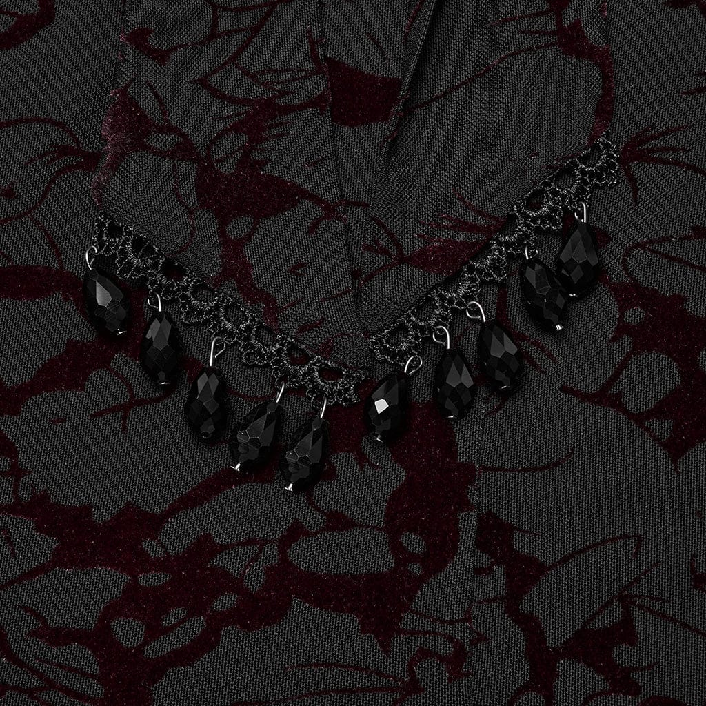 PUNK RAVE Women's Plus Size Gothic Plunging Bat Sleeved Black Red Witch Dress