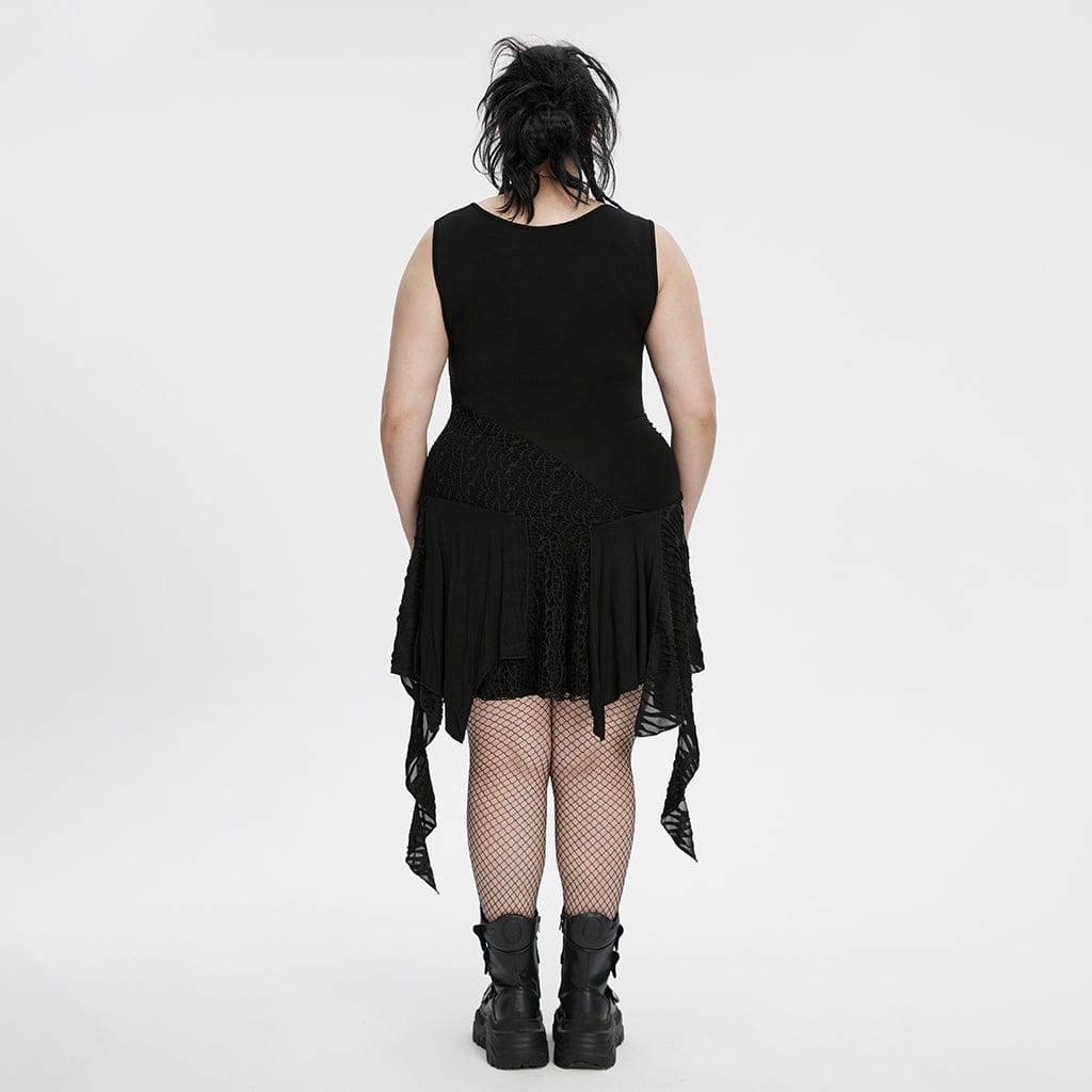 PUNK RAVE Women's Plus Size Gothic Plunging Irregular Ripped Honeymoon Dress