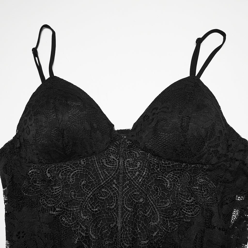 PUNK RAVE Women's Plus Size Gothic Plunging Split Lace Evening Slip Dress