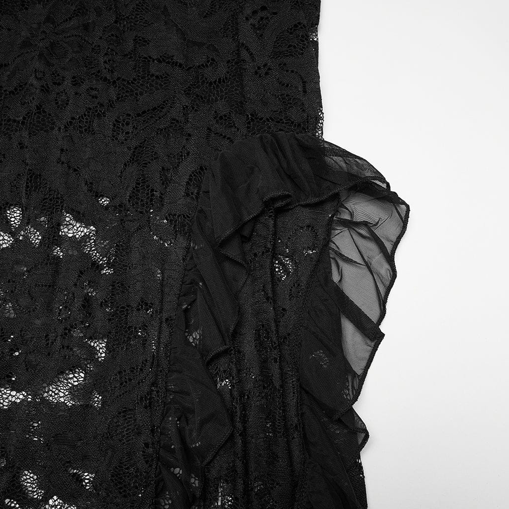 PUNK RAVE Women's Plus Size Gothic Plunging Split Lace Evening Slip Dress