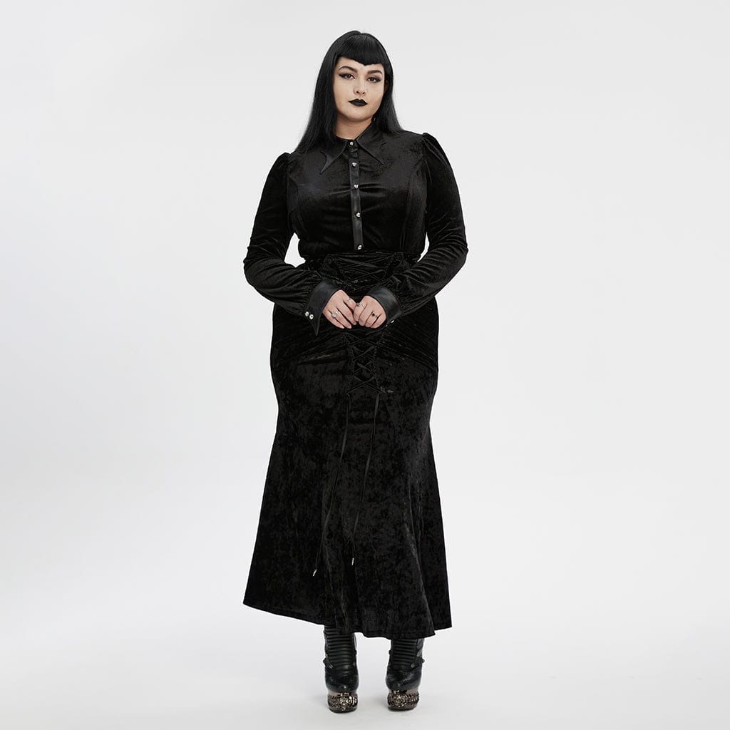 PUNK RAVE Women's Plus Size Gothic Puff Sleeved Gradient Velvet Shirt