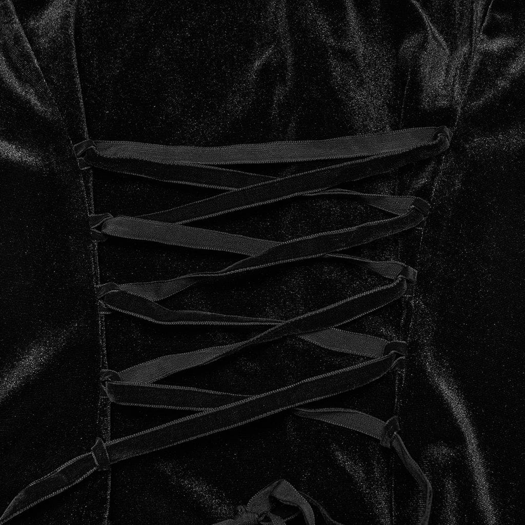 PUNK RAVE Women's Plus Size Gothic Puff Sleeved Gradient Velvet Shirt