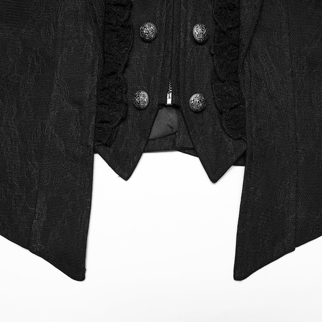 PUNK RAVE Women's Plus Size Gothic Ruffled Lace Splice Lapel Vest