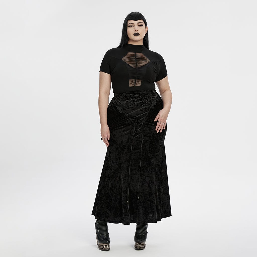 PUNK RAVE Women's Plus Size Gothic Stand Collar Mesh Splice Shirt