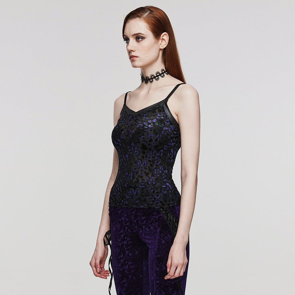 PUNK RAVE Women's Plus Size Punk Contrast Color Leopard Tank Top