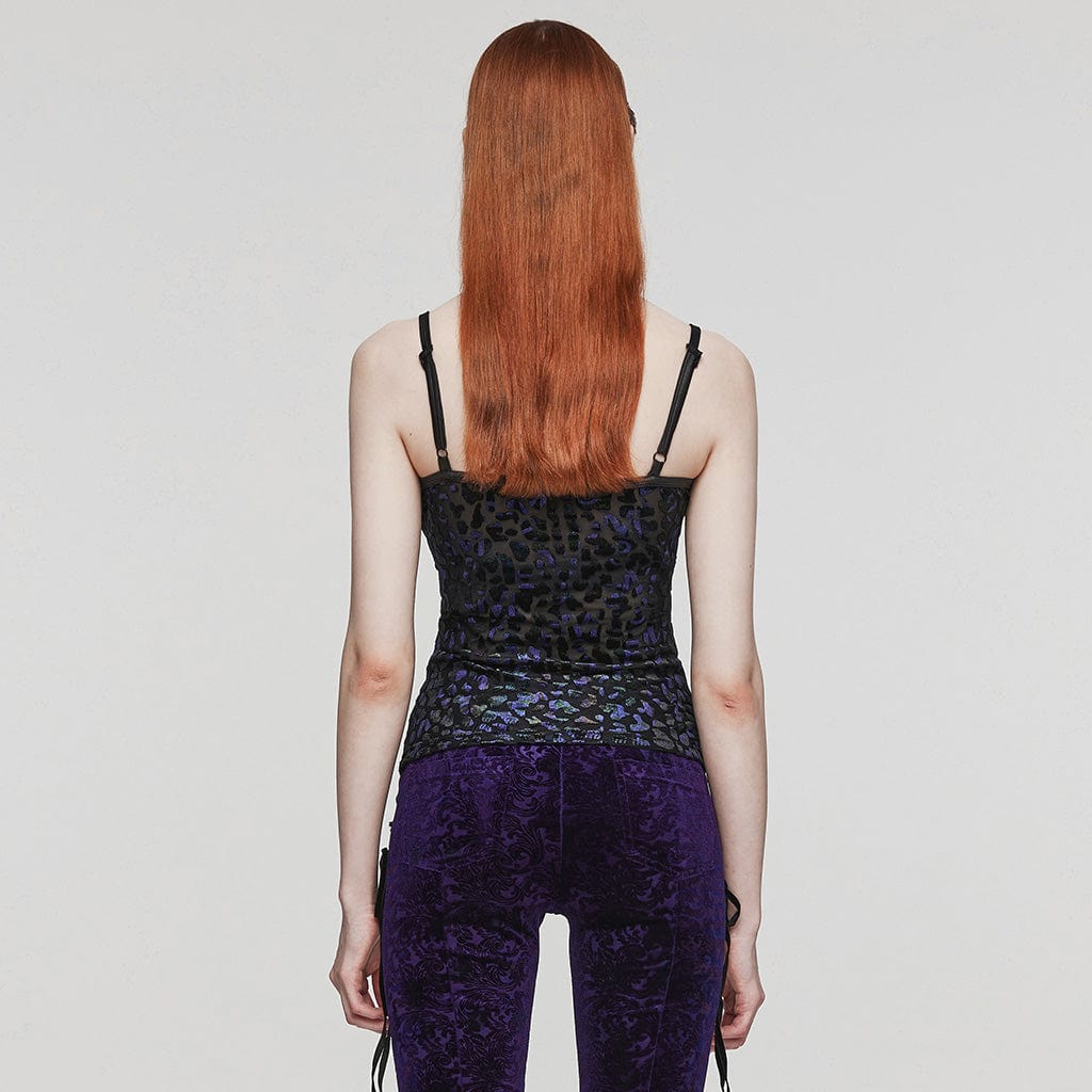 PUNK RAVE Women's Plus Size Punk Contrast Color Leopard Tank Top