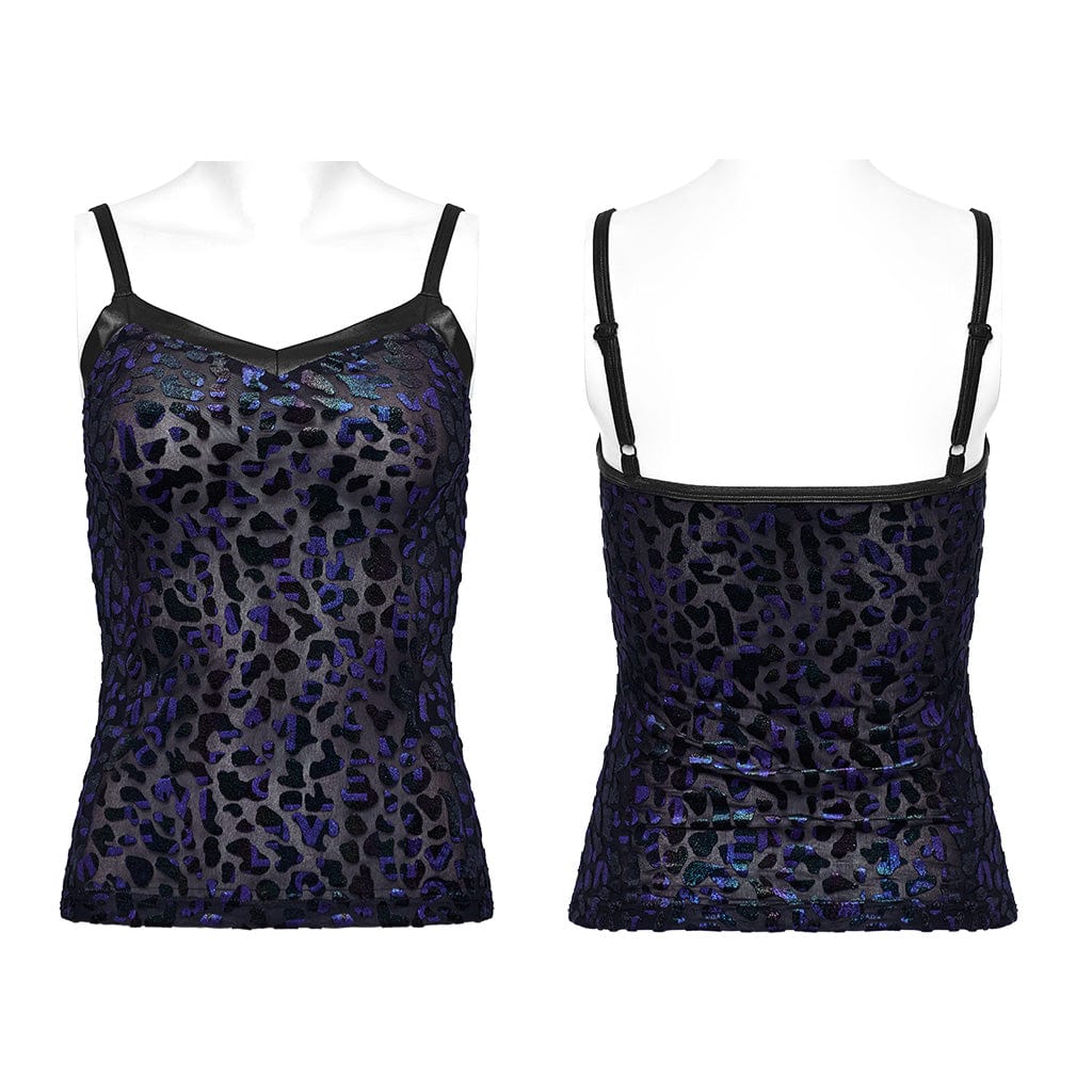 PUNK RAVE Women's Plus Size Punk Contrast Color Leopard Tank Top
