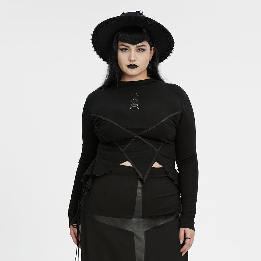 PUNK RAVE Women's Plus Size Punk Irregular Moon Printed Shirt