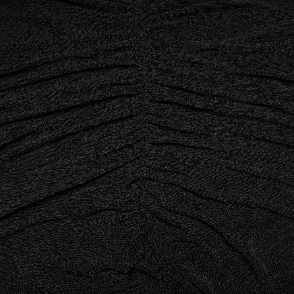 PUNK RAVE Women's Plus Size Punk Irregular Ruched Black Party Dress with Hooded Cape