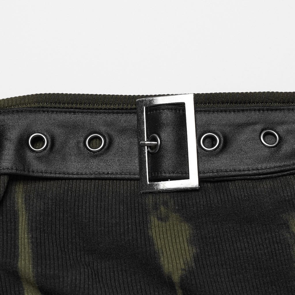 PUNK RAVE Women's Punk Buckle Eyelet Bustier Black-green