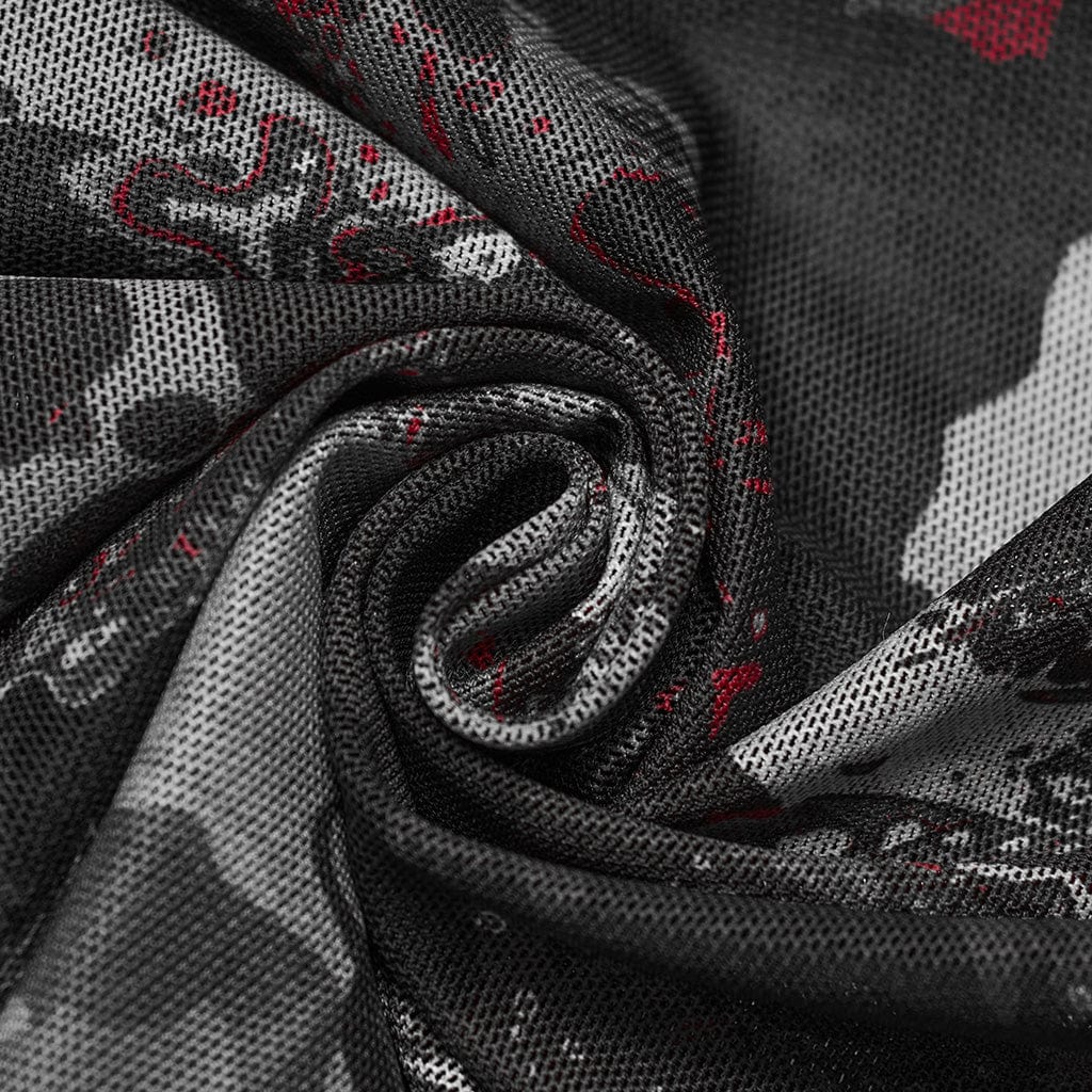 PUNK RAVE Women's Punk Buckle Eyelet Halter Tank Top Black-Red