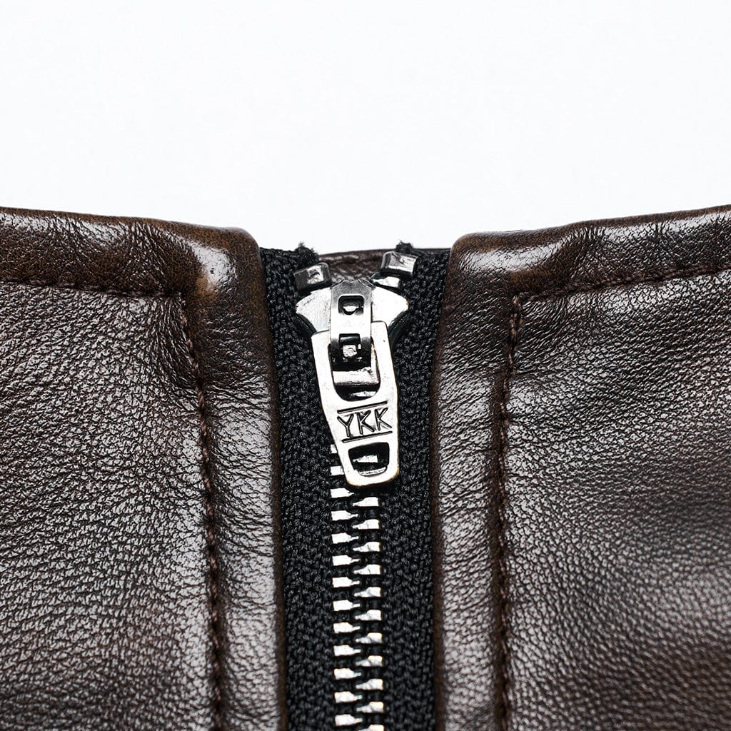 PUNK RAVE Women's Punk Buckle Faux Leather A-line Short Skirt Coffee