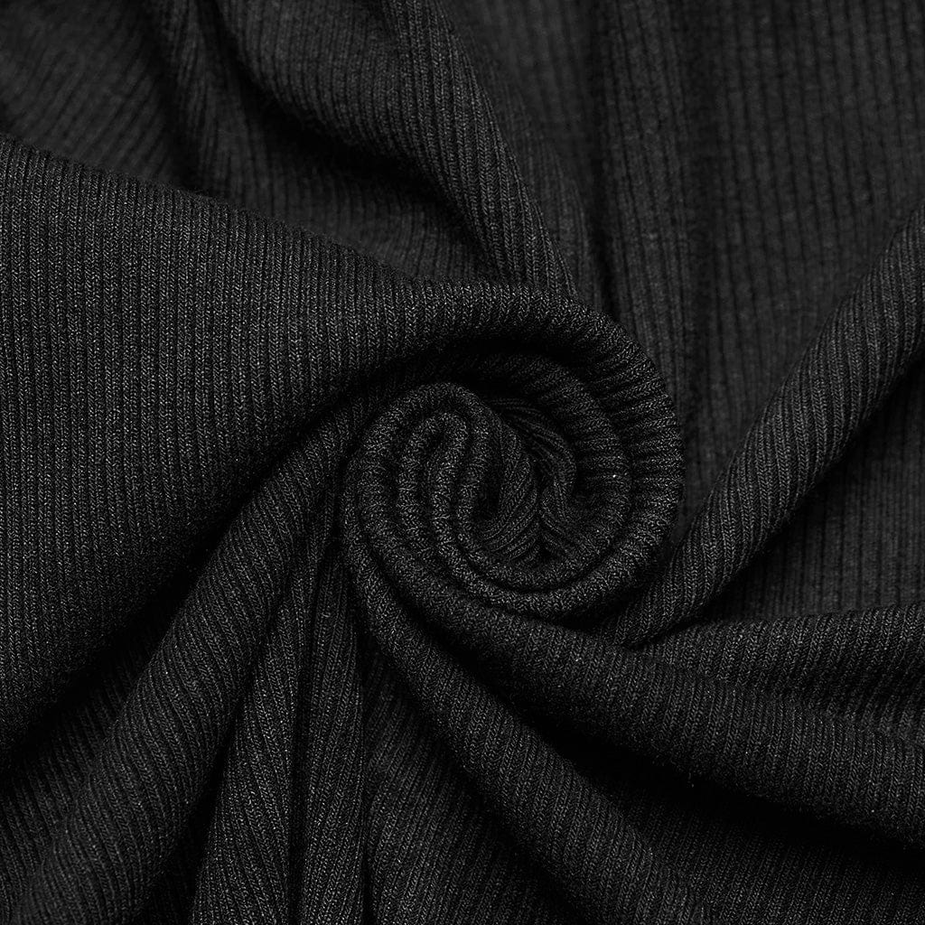 PUNK RAVE Women's Punk Buckle Lace-Up Eyelet Off Shoulder Dress Black