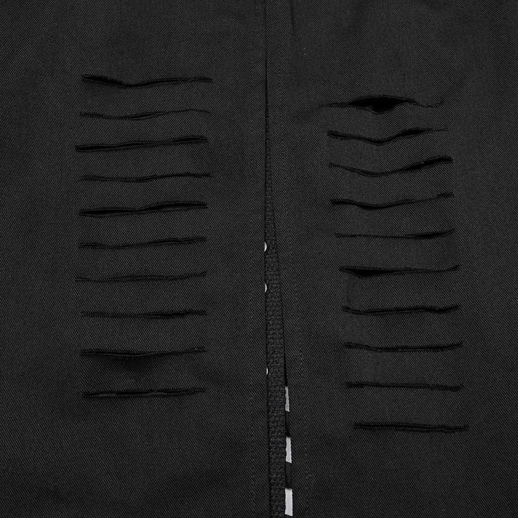 PUNK RAVE Women's Punk Buckle Ripped Coat with Hood