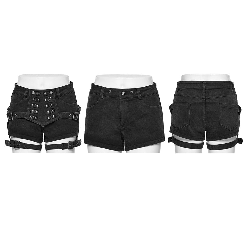 PUNK RAVE Women's Punk Buckle Skim Fitted Symmetrical Shorts