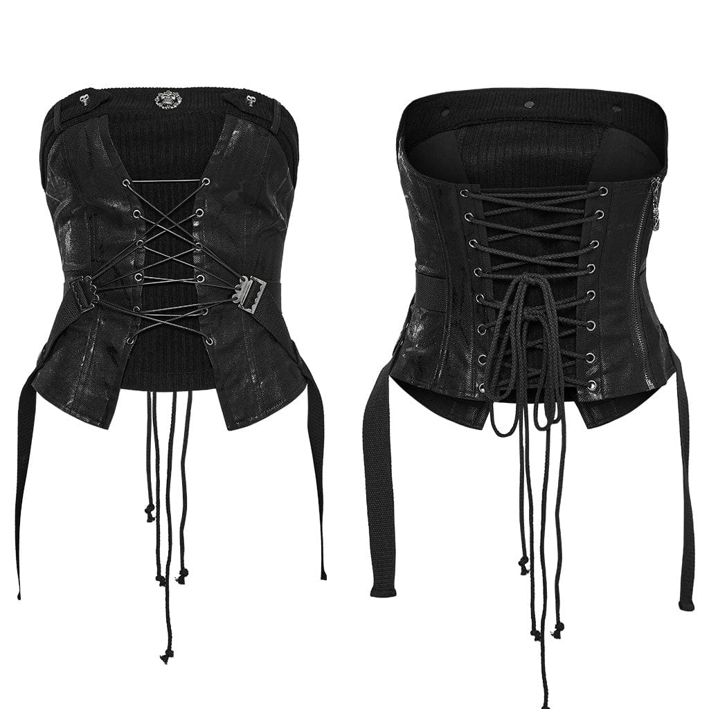 PUNK RAVE Women's Punk Buckle Strap Lace-up Overbust Corset