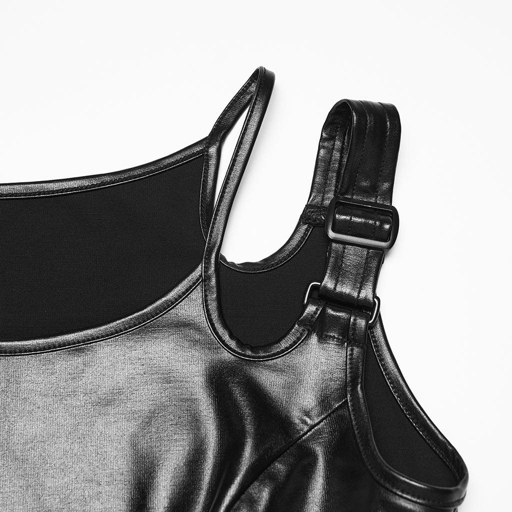 PUNK RAVE Women's Punk Buckle Strap Square Neck Tank Top