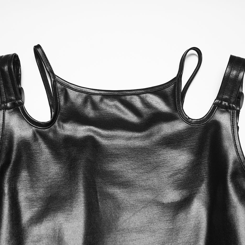 PUNK RAVE Women's Punk Buckle Strap Square Neck Tank Top