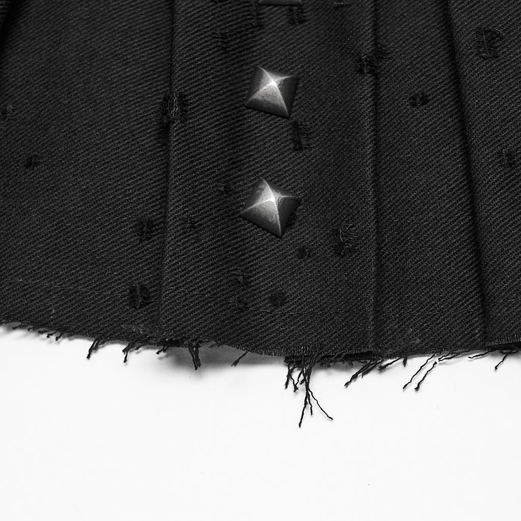 PUNK RAVE Women's Punk Buckle Strap Studded Pleated Skirt