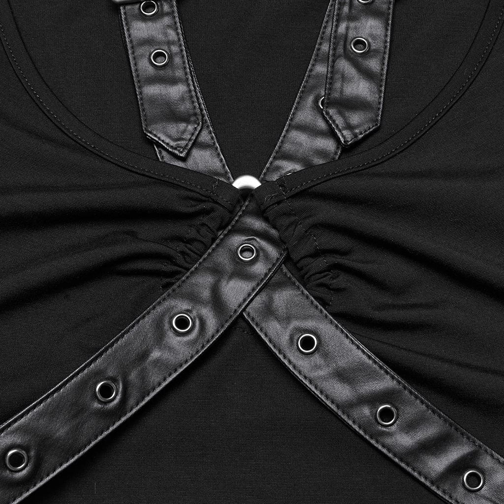 PUNK RAVE Women's Punk Buckle Strap Tank Top