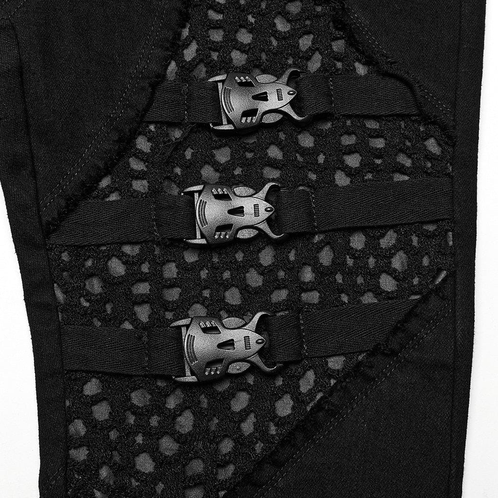 PUNK RAVE Women's Punk Buckle Unedged Flared Pants