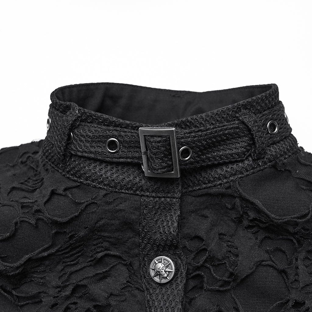 PUNK RAVE Women's Punk Buckle-up Collar Ripped Short Vest