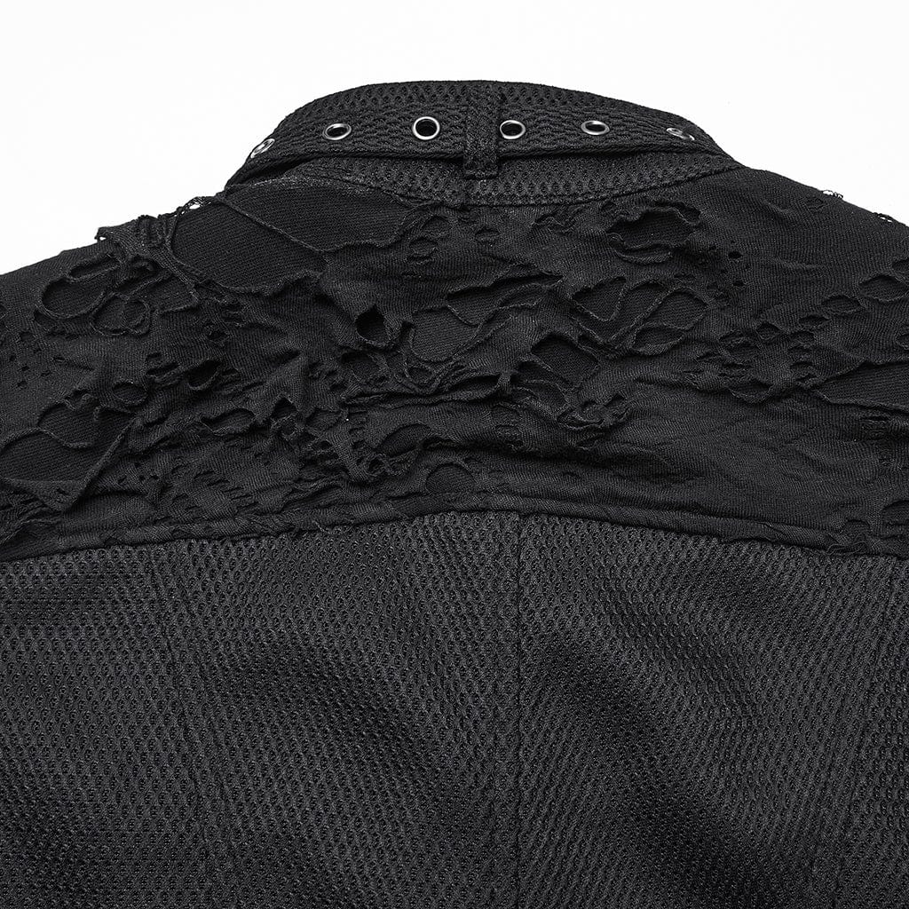 PUNK RAVE Women's Punk Buckle-up Collar Ripped Short Vest