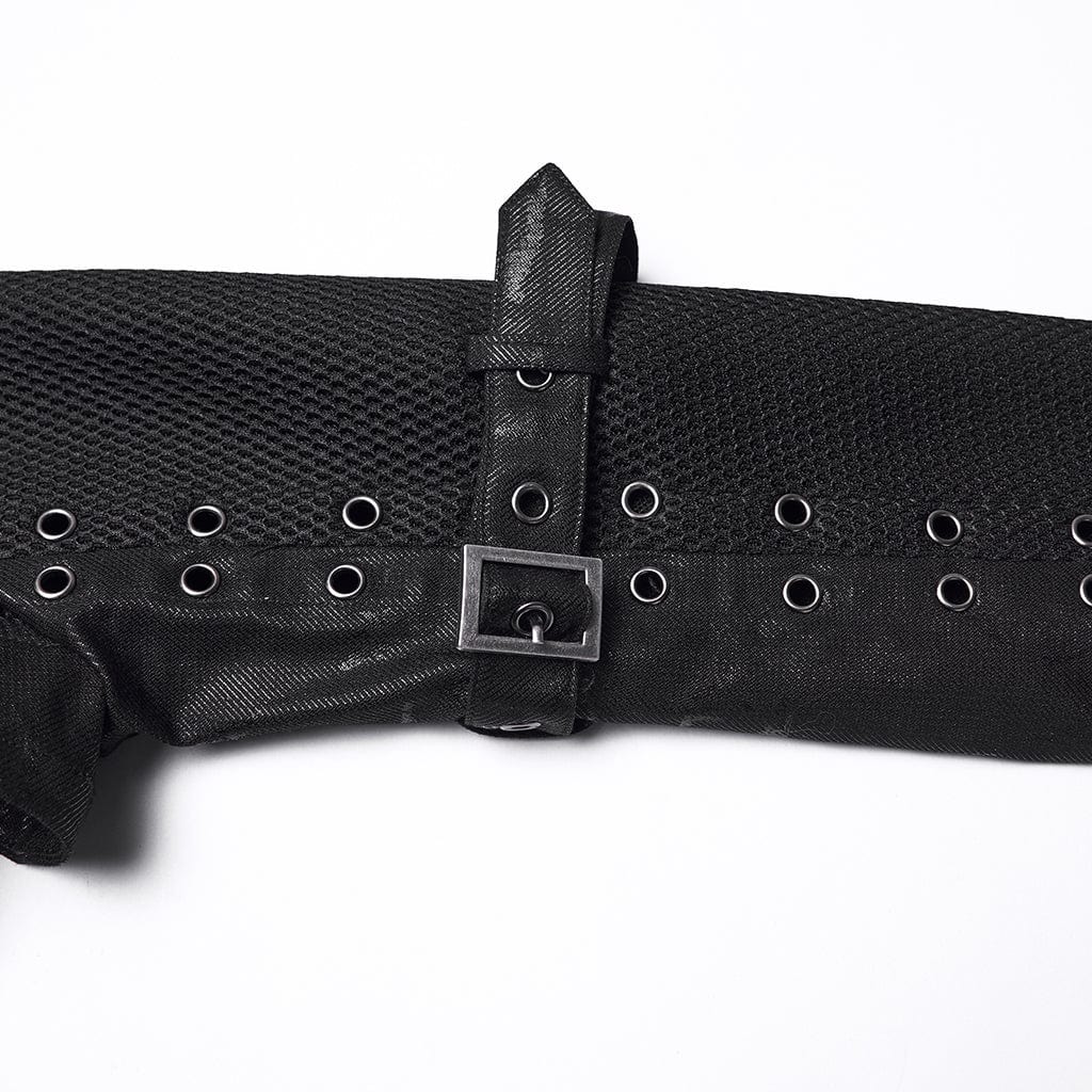 PUNK RAVE Women's Punk Buckle-up Strap Eyelet Ultra-Short Jacket with Detachable Chain