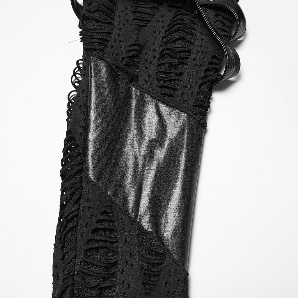 PUNK RAVE Women's Punk Buckle-up Strap Ripped Pants